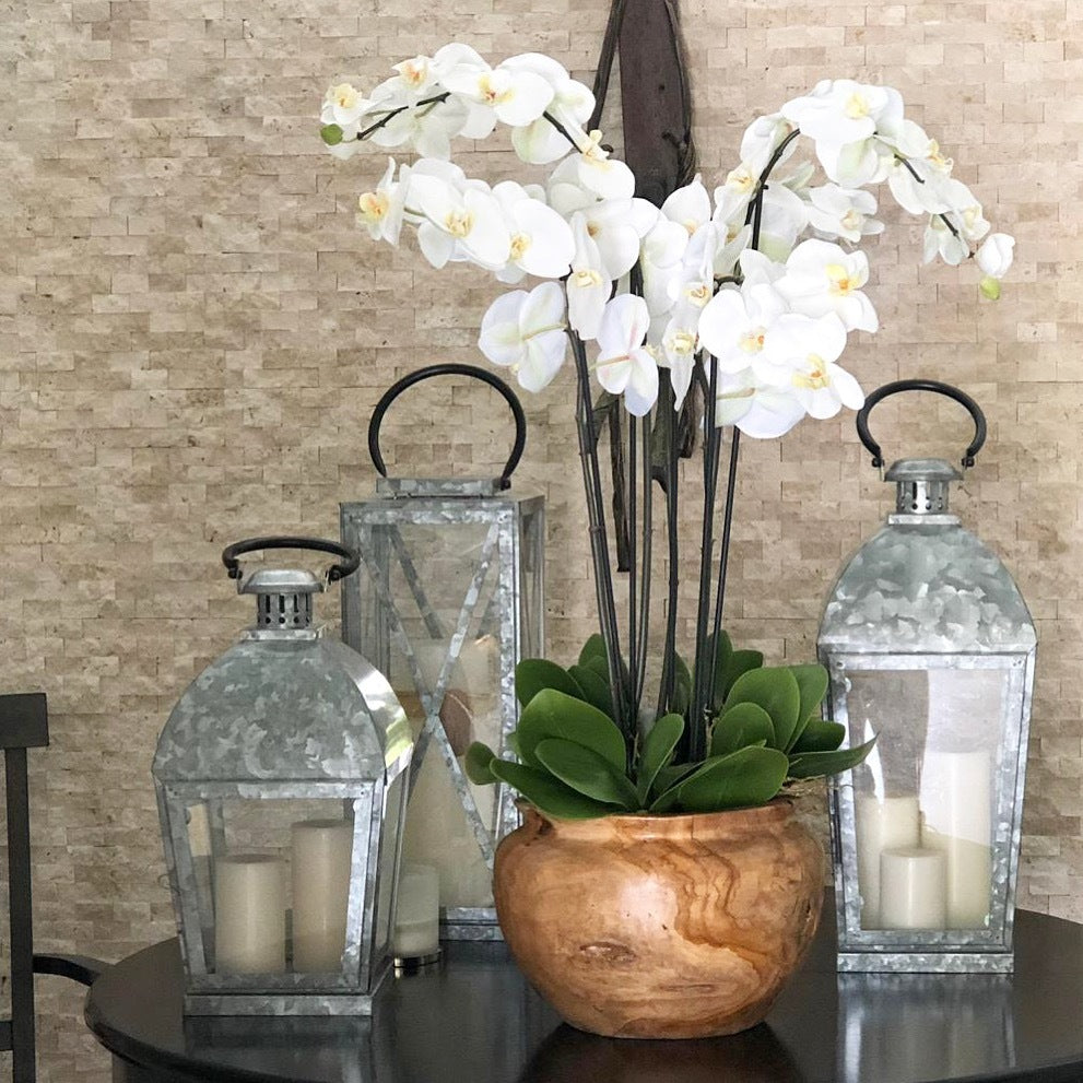 Premium Large Teak Bowl with White Orchids