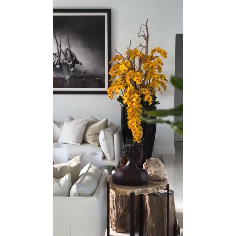 Premium San Jose Vase in sandy beige with white orchids in a waterfall design