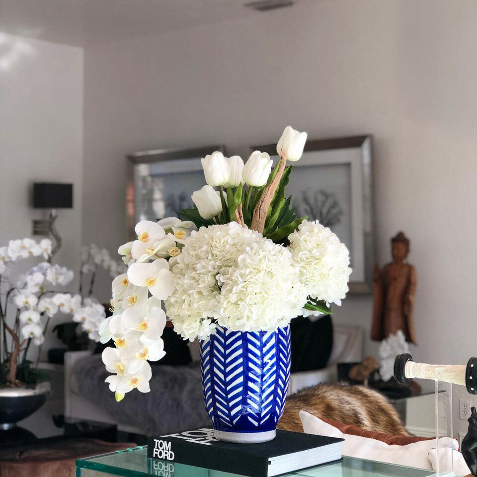 Premium Striped Inca Vase with Mixed Bouquet