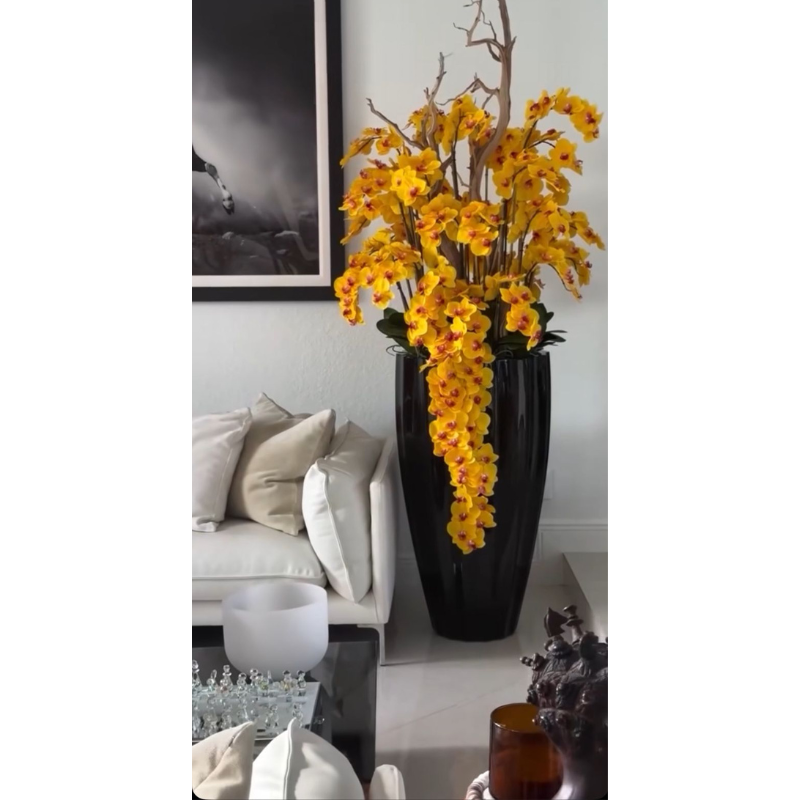 Premium San Jose Vase in sandy beige with white orchids in a waterfall design