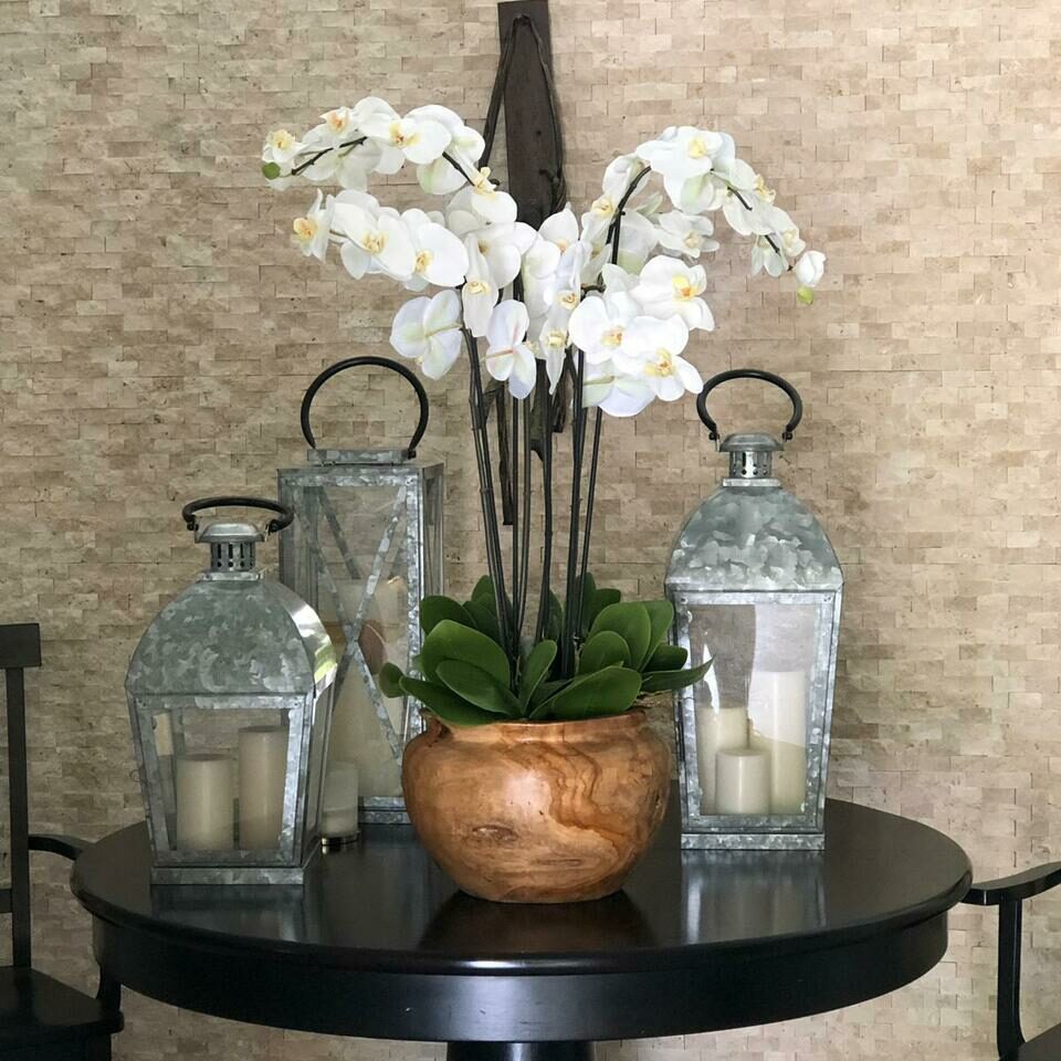 Premium Large Teak Bowl with White Orchids