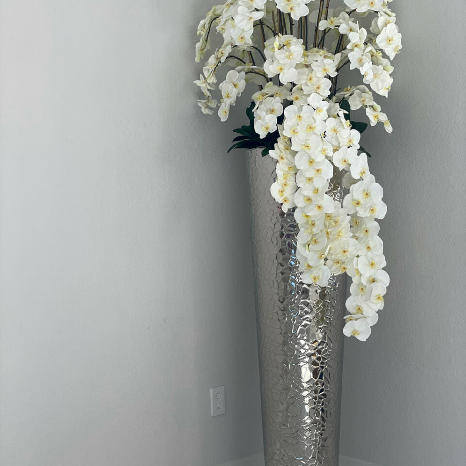 Premium Cascading Phalaenopsis Orchids in Extra Tall, Hammered Vase