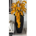 Premium San Jose Vase in sandy beige with white orchids in a waterfall design