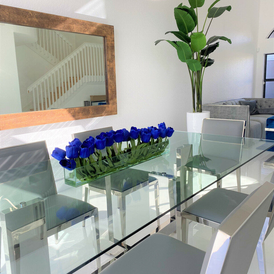 Premium Modern Glass Vase with Blue Tulips
