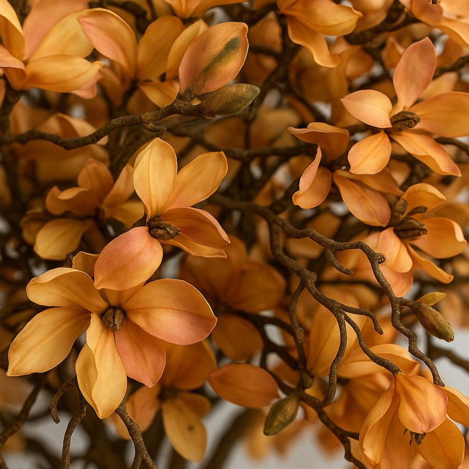 Premium Magnolienbaum in Beige im glänzend weißen Topf – Neu eingetroffen