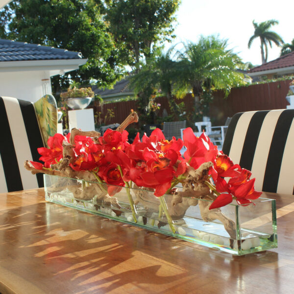 Premium Modern Glass Planter "Modern Home" 122 cm with Red Cymbidiums