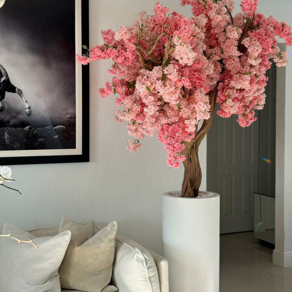 Premium Matte weiße St. Tropez-Vase mit personalisierten rosa Kirschblüten