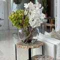 Premium moon vase with white Vanda orchids and green Cymbidiums