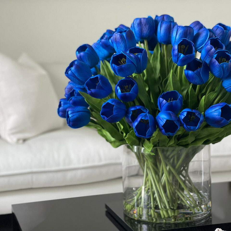 Premium Blue Tulip Arrangement in large Cylinder Vase