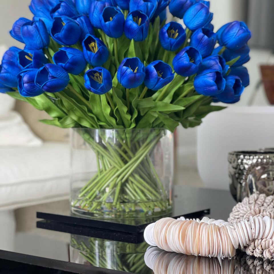 Premium Blue Tulip Arrangement in large Cylinder Vase
