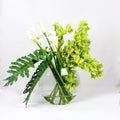Premium Moon Vase with green Cymbidiums and Callas