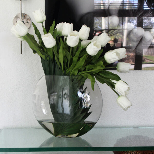 Premium Moon Vase mit weißen Tulpen