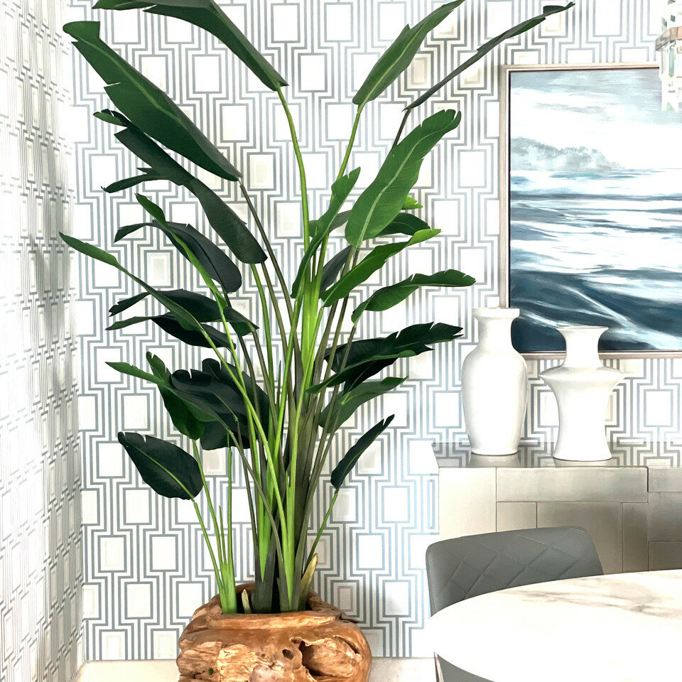 Premium Large Teak Wood Vase with Magnificent Strelitzia (Bird of Paradise Flower)