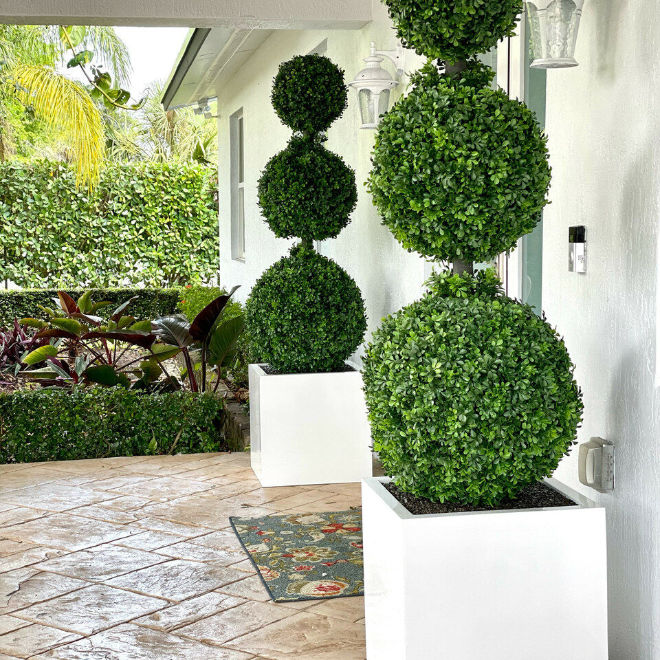 Premium Triple Ball Topiary with Large Fiberglass Pot
