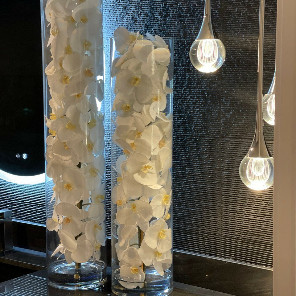 Premium glass cylinder with white phalaenopsis orchids