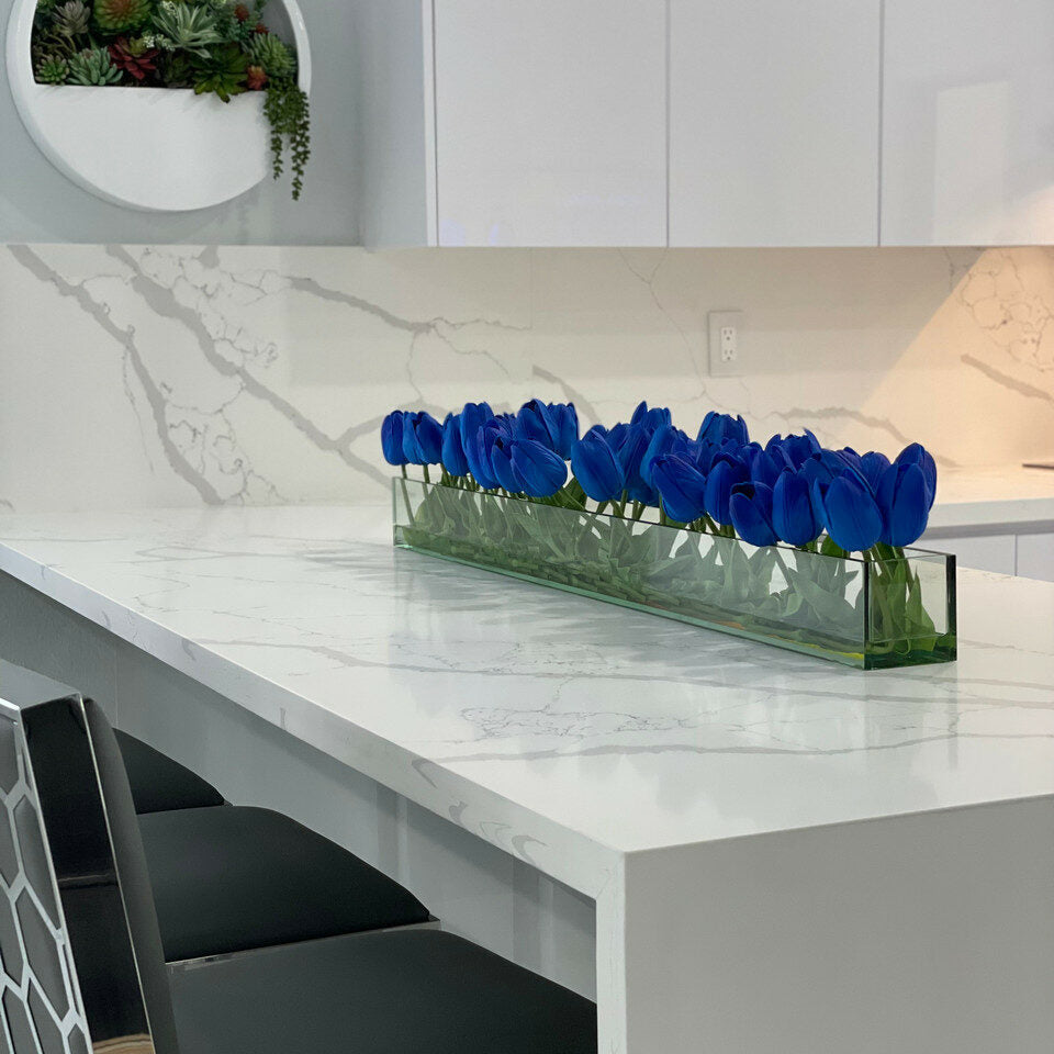 Premium Modern Glass Vase with Blue Tulips
