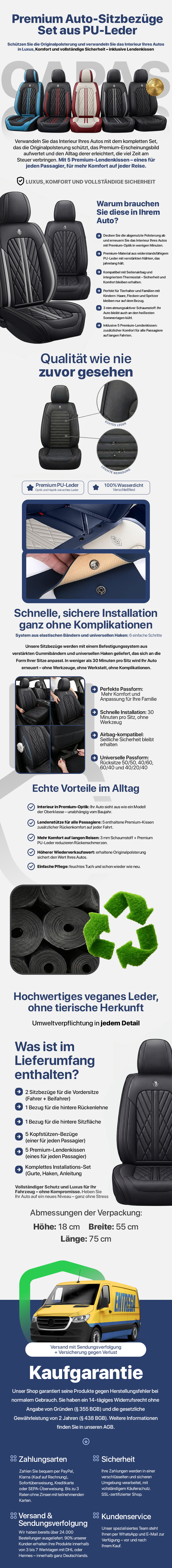 Premium KFZ-Sitzbezüge Set aus Kunstleder – Beschreibung