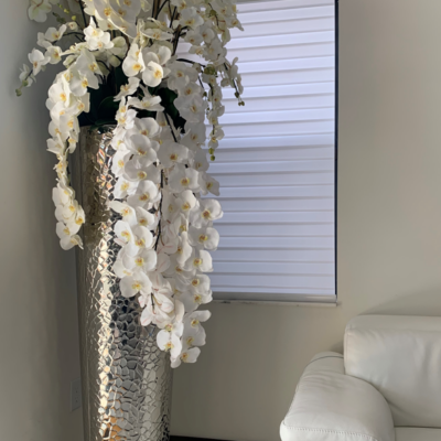 Premium Cascading Phalaenopsis Orchids in Extra Tall, Hammered Vase