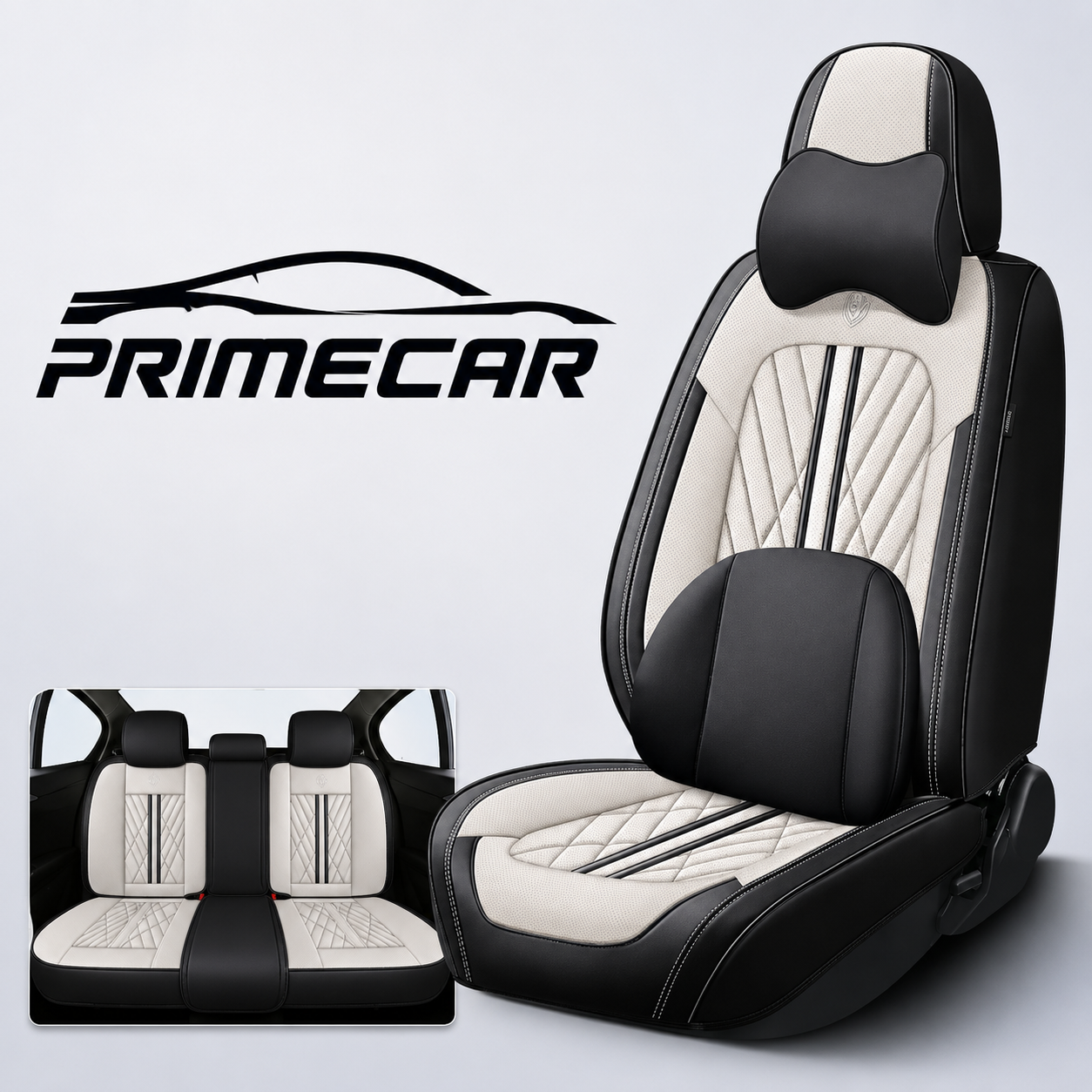 Premium KFZ-Sitzbezüge Set aus Kunstleder – Weiß